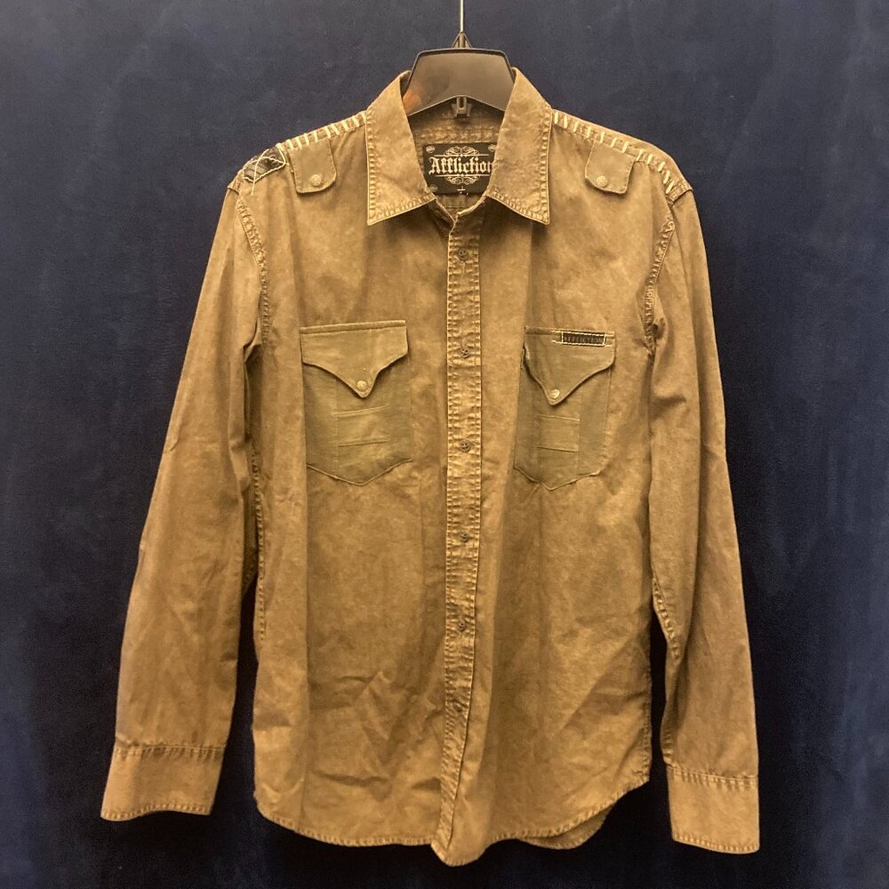 Affliction Shirt Affliction Combat Military Jungle Shirt Men sz L NEW